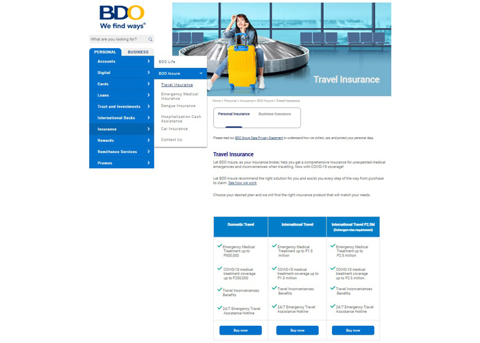 bdo philippines travel insurance