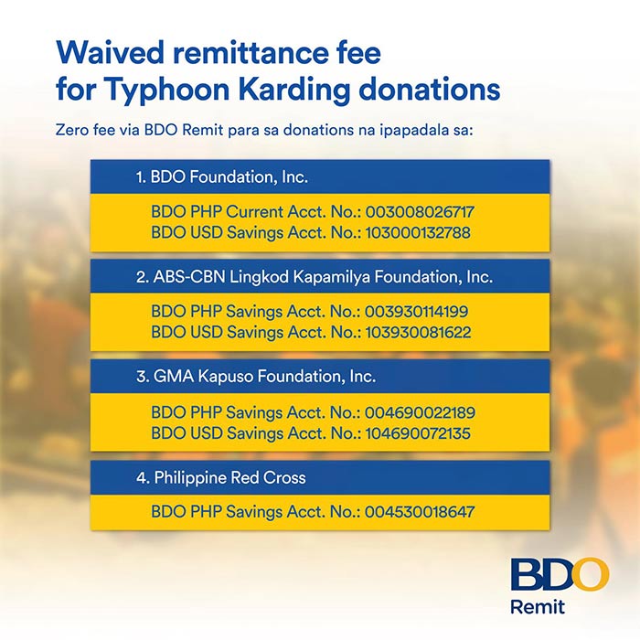 BDO Remit Waives Remittance Fees For Typhoon Karding Donations BDO bdo-remit-waives-remittance-fees-for-typhoon-karding-donations-bdo